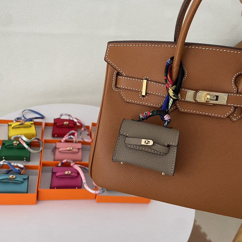 Mini Top Handle Bag Charm and Keychain in Vegan PU Leather, Fits Earbuds Case detail image 1