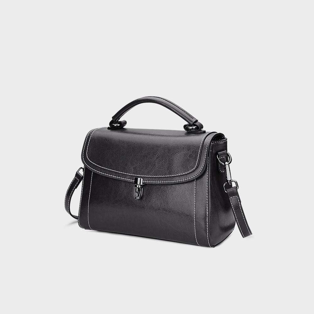 Genuine Leather Handbag - Top Grain Cowhide Square Bag detail image 14