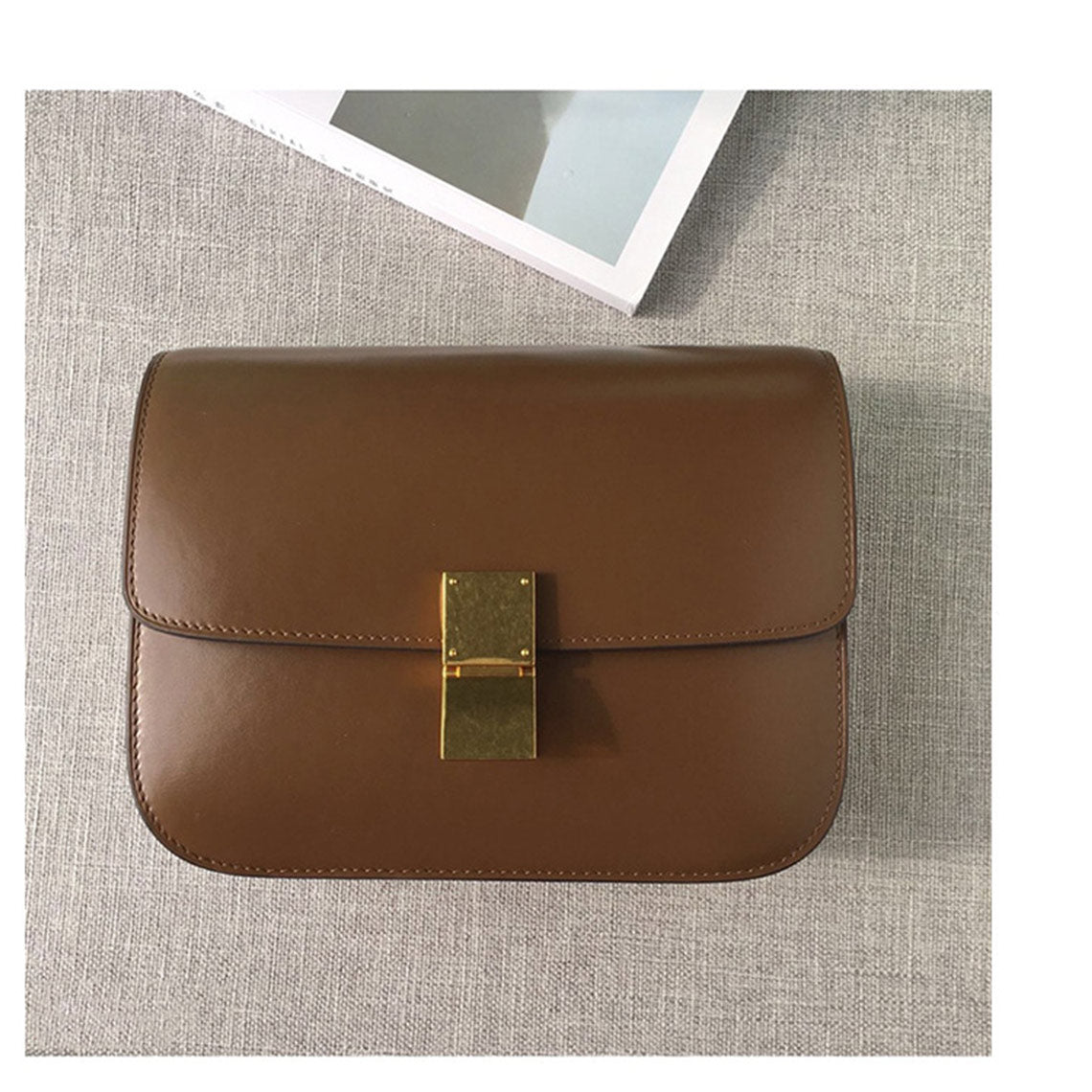Textured Leather Tofu Box Bag – Small/Medium, Brown/Black/Beige detail image 11