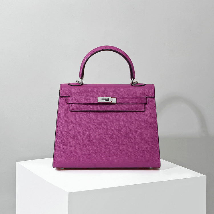 Top Handle Leather Handbag with Detachable Strap – 4 Sizes, 29 Colors detail image 4