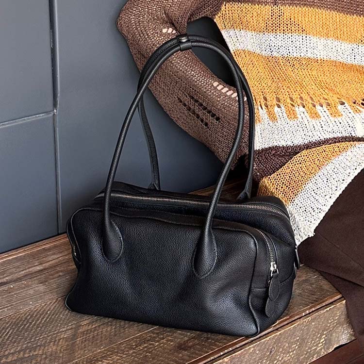 Genuine Leather Boston Bag | Large Capacity Underarm Tote & Bowling Shoulder Bag product image 1