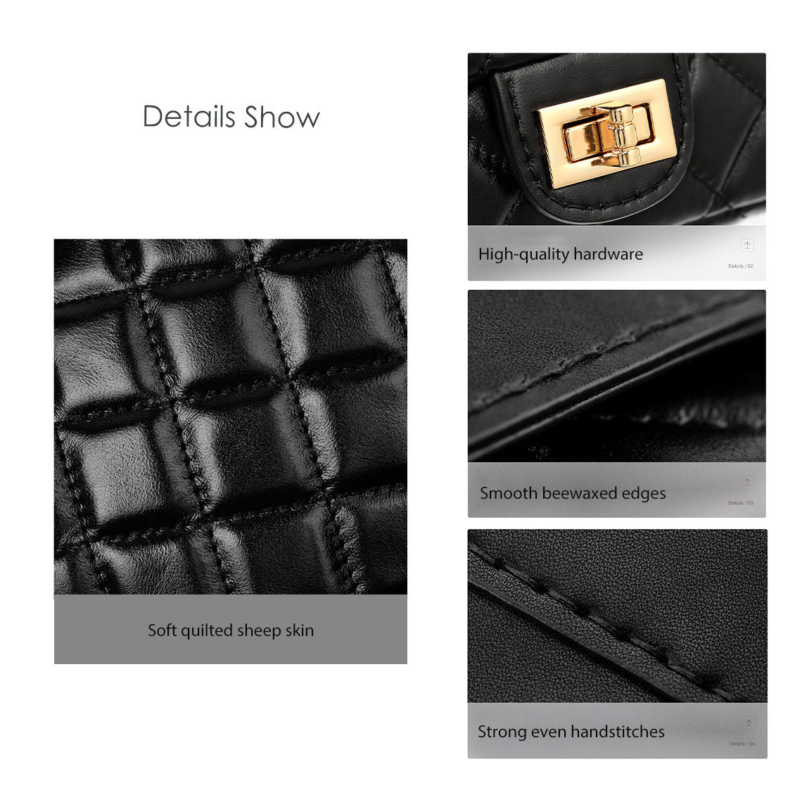 Top Grain Leather Quilted Chain Bag DIY Kit – Creamy White or Black detail image 7