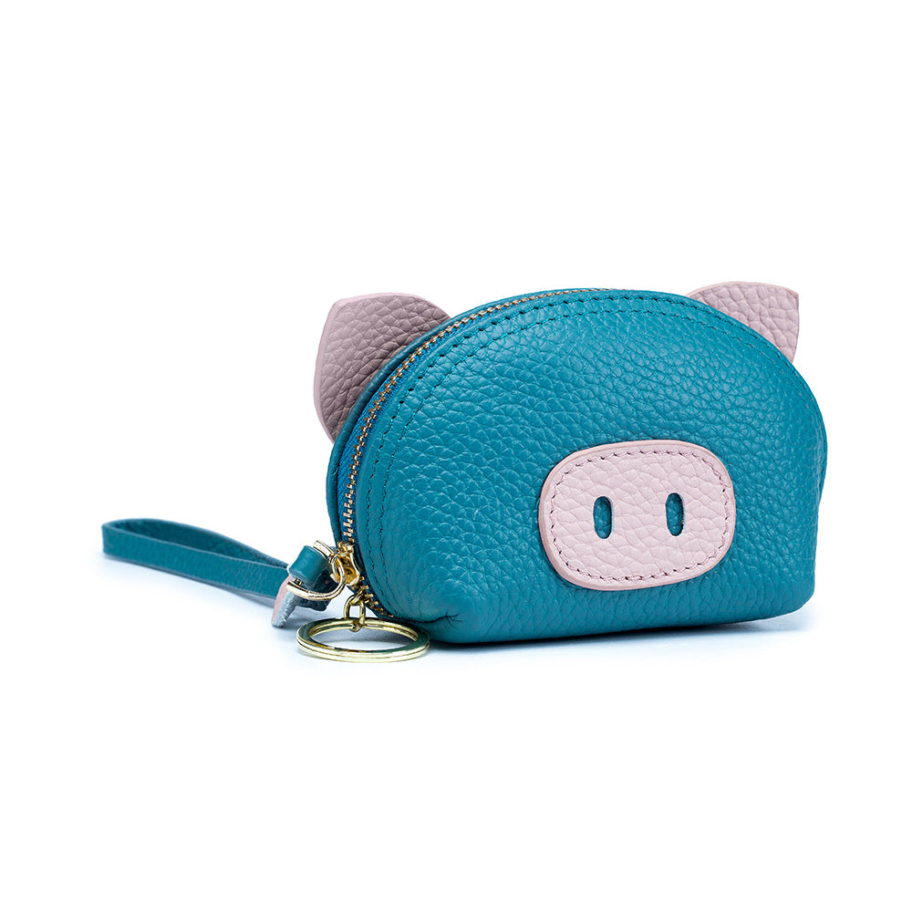 Pig-Shaped Top Grain Leather Coin Purse and Lipstick Case detail image 1