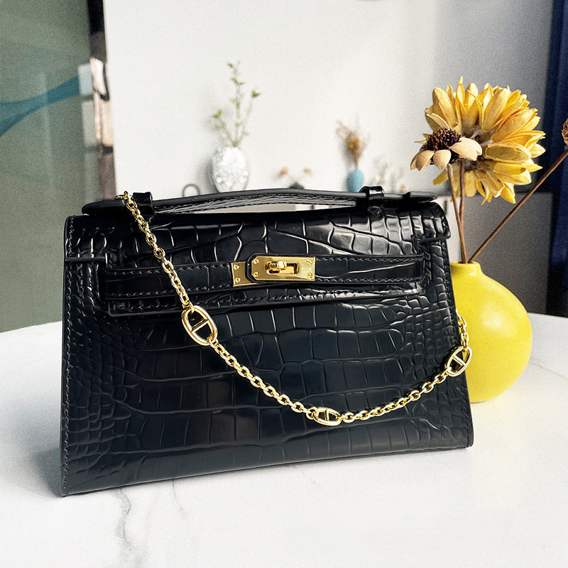 Top Grain Leather Top Handle Clutch Bag with Detachable Chain product image 1