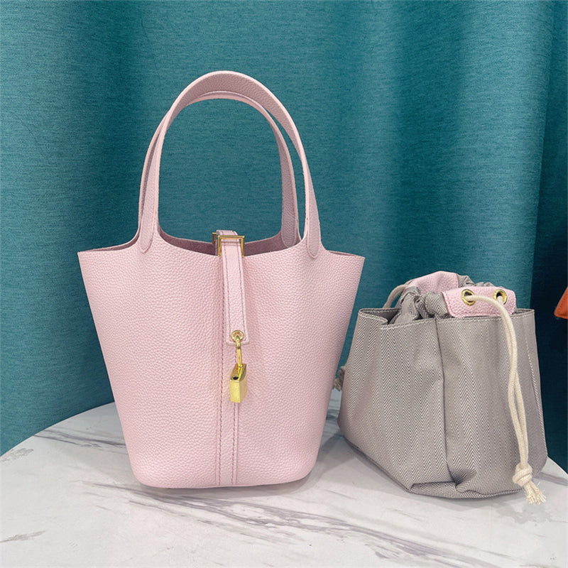 Top Grain Leather Mini Tote Bag with Lock – Small Size, Multiple Colors detail image 1