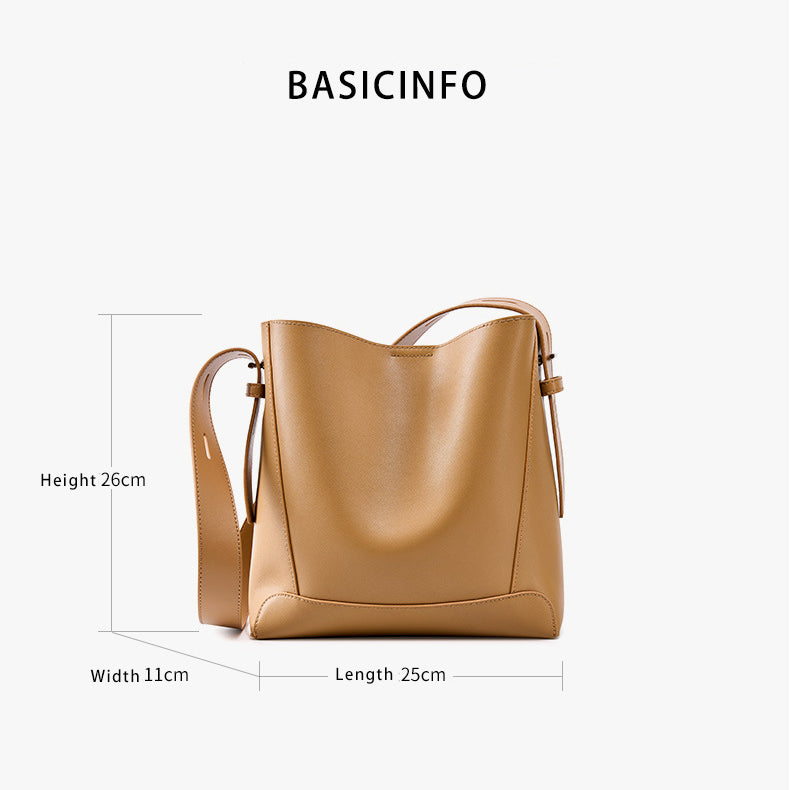 Minimalist Leather Bucket Bag - Large Capacity Commuter Shoulder Bag detail image 2