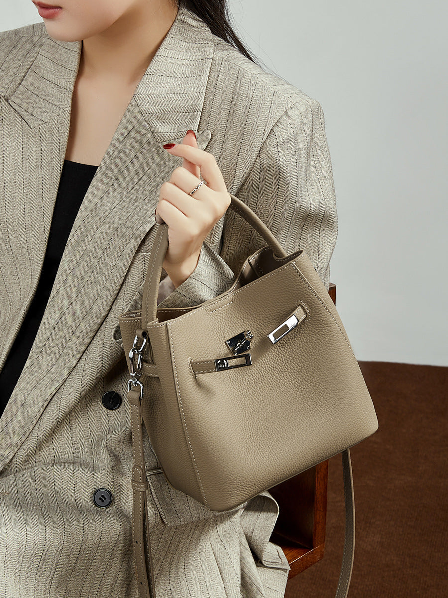 Pebbled Grain Leather Basket Bucket Bag detail image 10