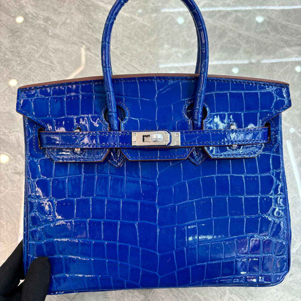 Crocodile Pattern Glossy Leather Handbag with Detachable Strap detail image 5