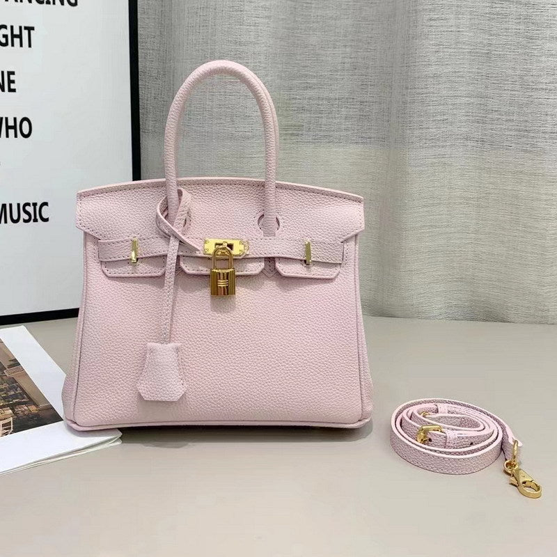 Genuine Leather Top Handle Bag with Silver Hardware – Mini, Small, Medium detail image 13