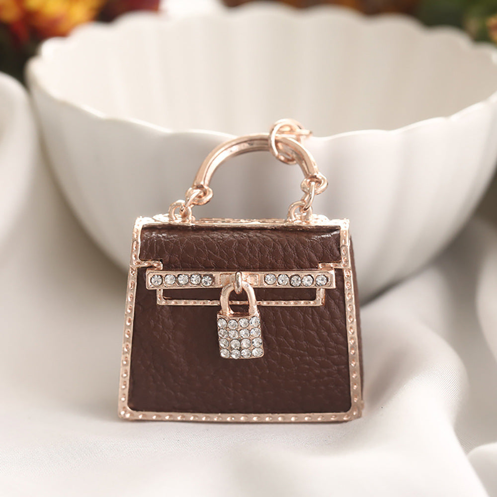 Mini Bag Charm Keychain with Rhinestones (PU Leather, 4 Colors) detail image 6