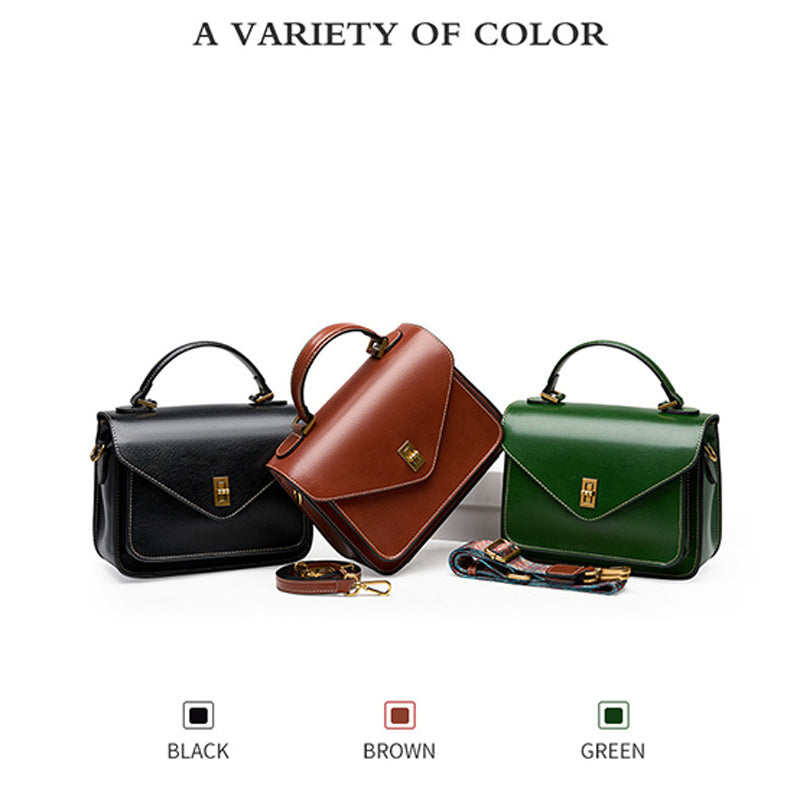 Vegetable Tanned Cowhide Leather Handbag | Black, Dark Brown, Jade Green detail image 1