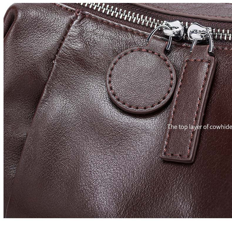 Vintage Cowhide Boston Bag | Leather Crossbody Satchel detail image 11
