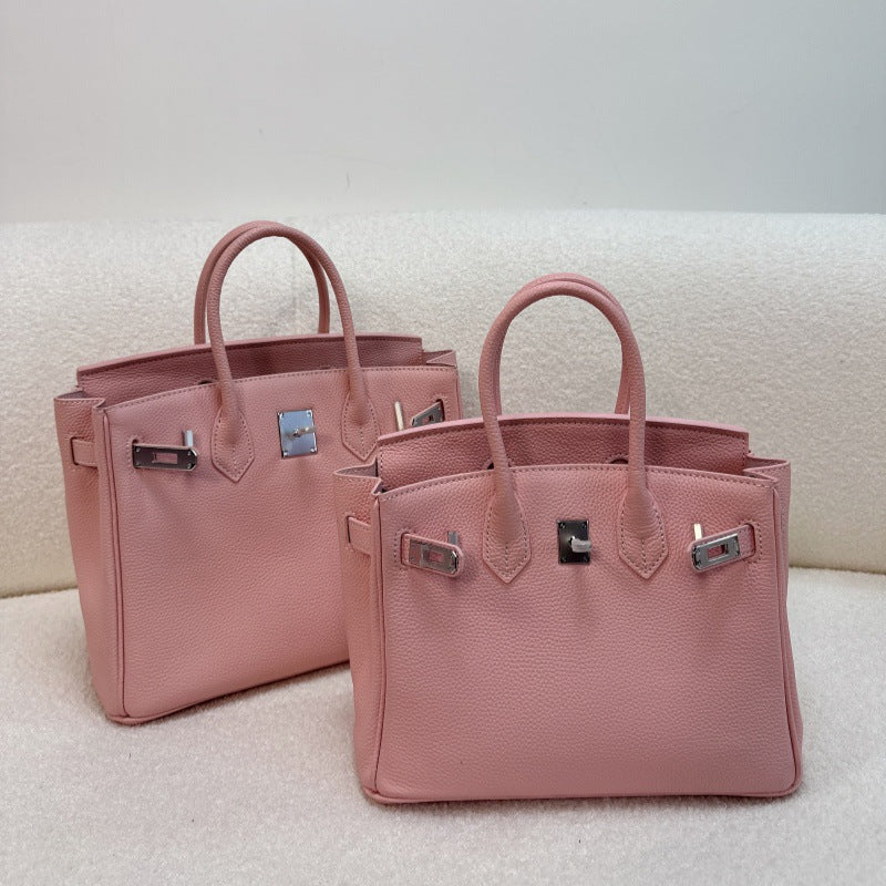 Genuine Leather Top Handle Bag with Silver Hardware – Mini, Small, Medium detail image 2