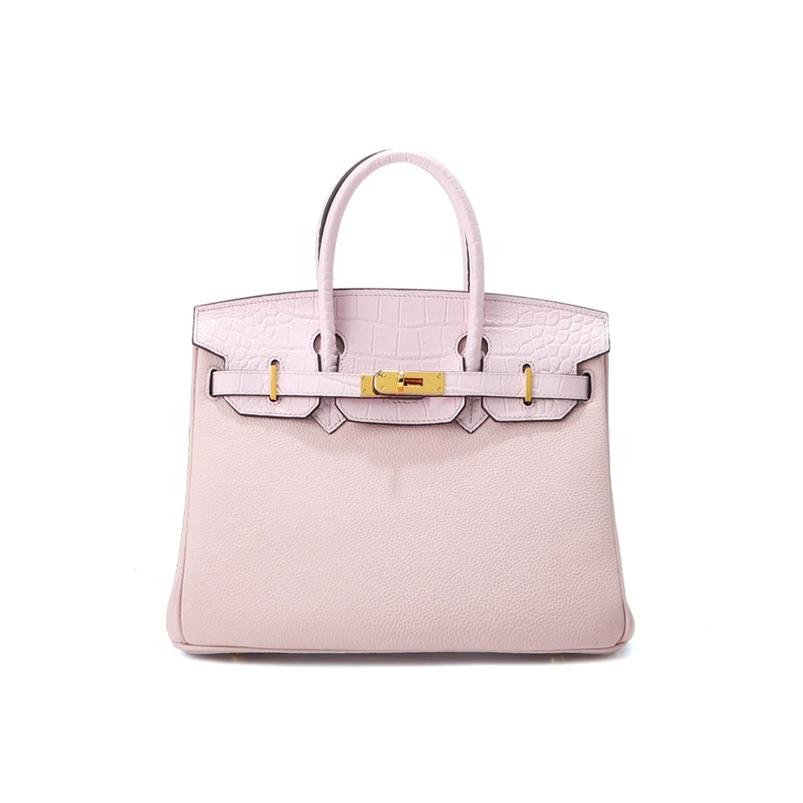 Croc Embossed Top Grain Leather Handbag with Gold-Tone Twist Lock detail image 16