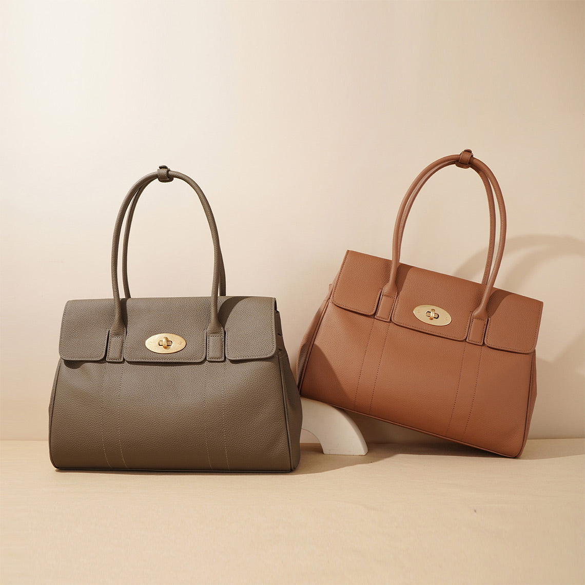 Top Grain Leather Tote Handbag in Brown, Black, Taupe detail image 8