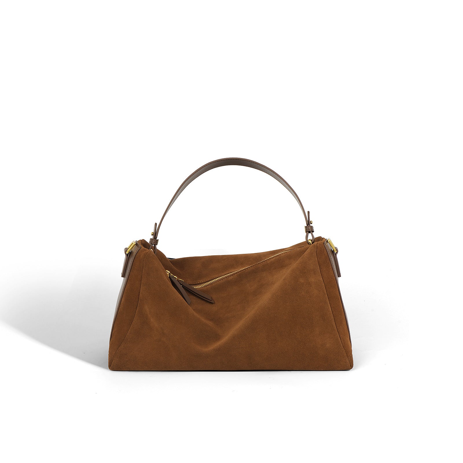 Suede Leather Large Capacity Weekender Bag – Brown / Dark Brown / Black detail image 1