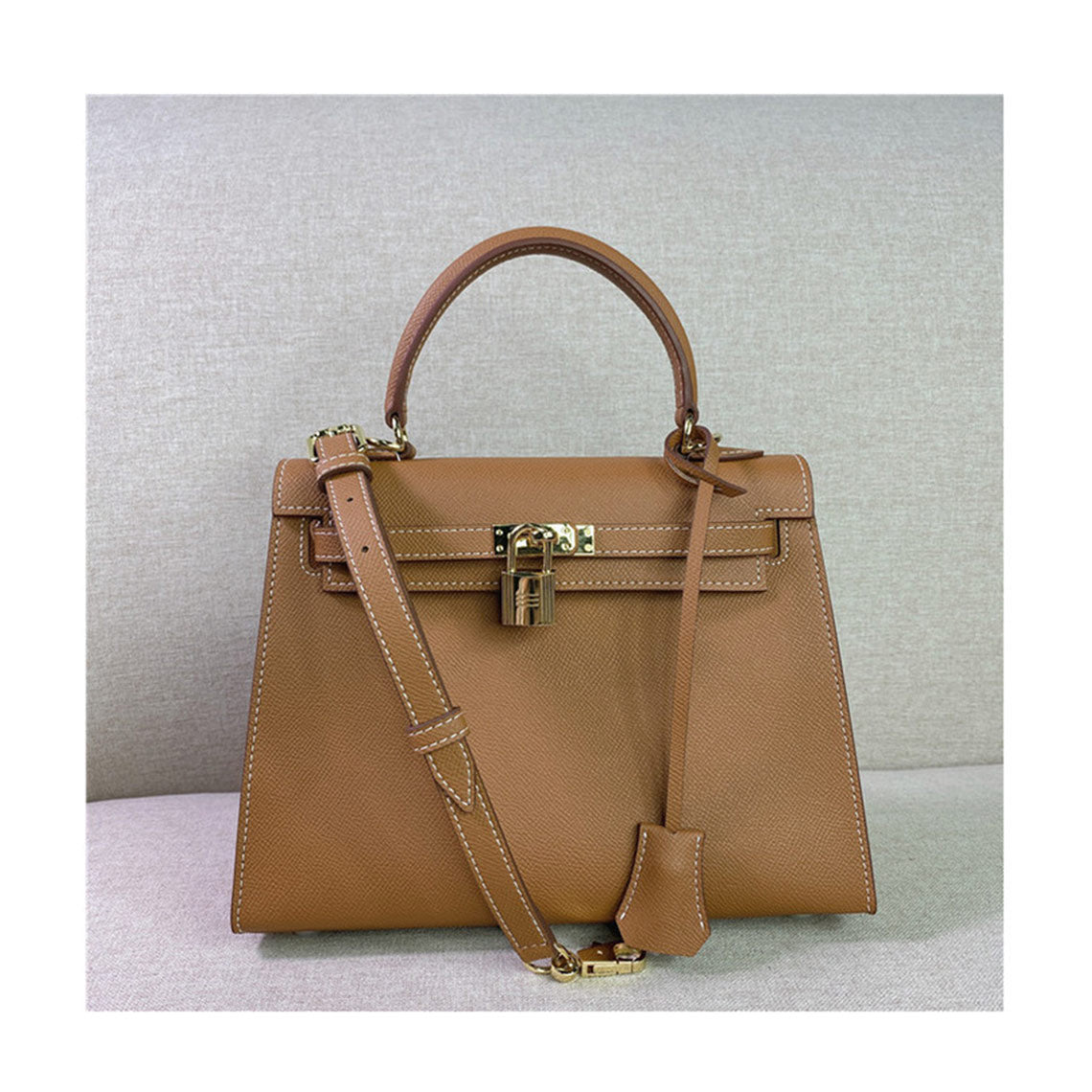Top Grain Leather Fine Embossed Grain Top Handle Bag detail image 6