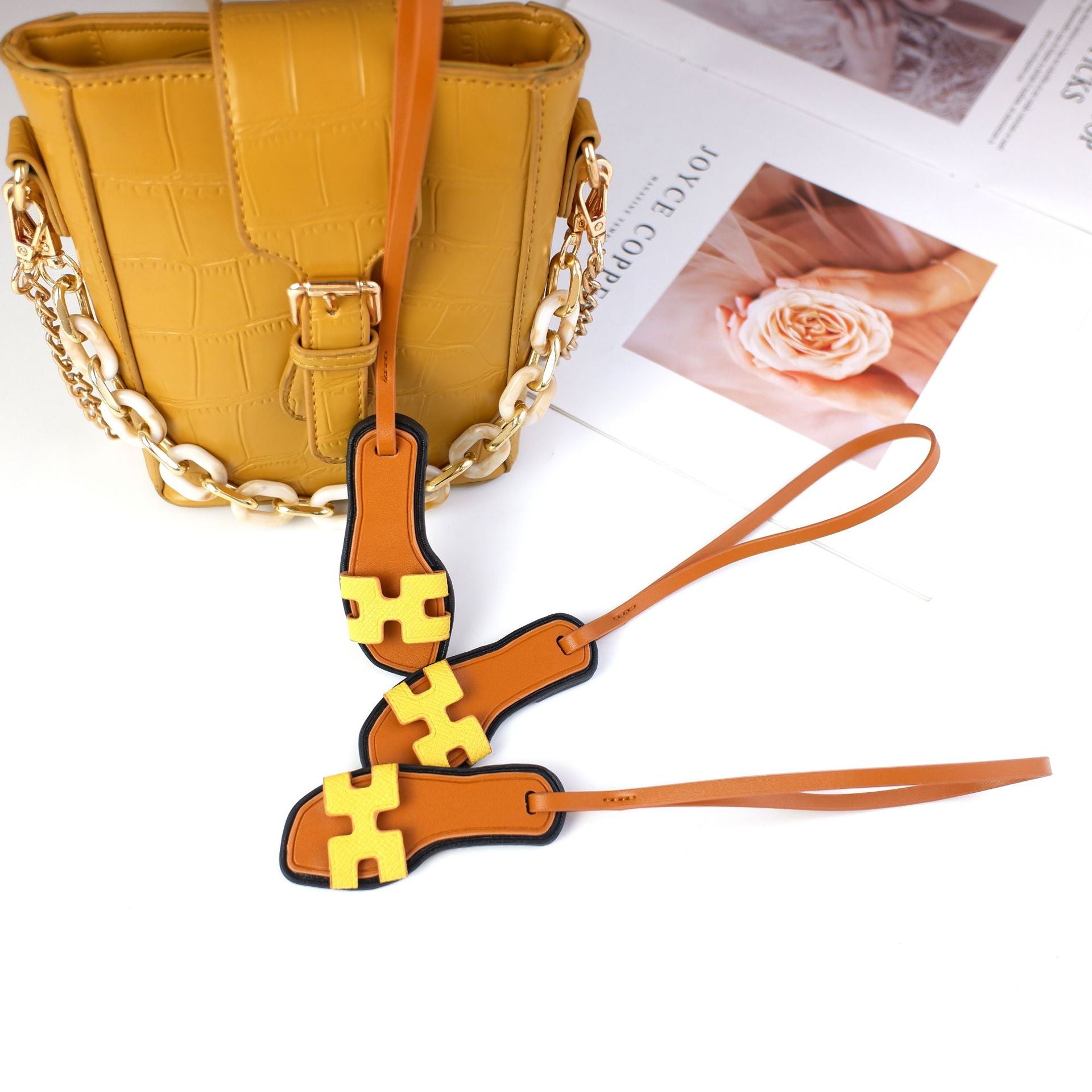 Sandal Slipper Bag Charm Keychain in PU Leather (11 Colors) detail image 2