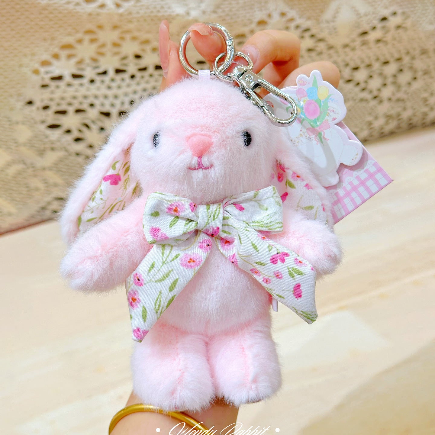 Bow Tie Baby Bunny Bag Charm – Soft Plush Keychain in Six Colors detail image 6