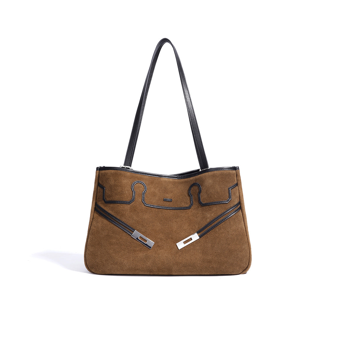 Suede Leather Heritage Tote Bag in Brown, Beige, and Dark Brown detail image 1