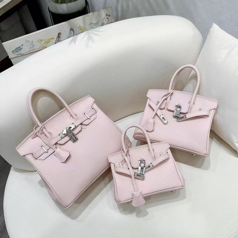Genuine Leather Top Handle Bag with Silver Hardware – Mini, Small, Medium detail image 14
