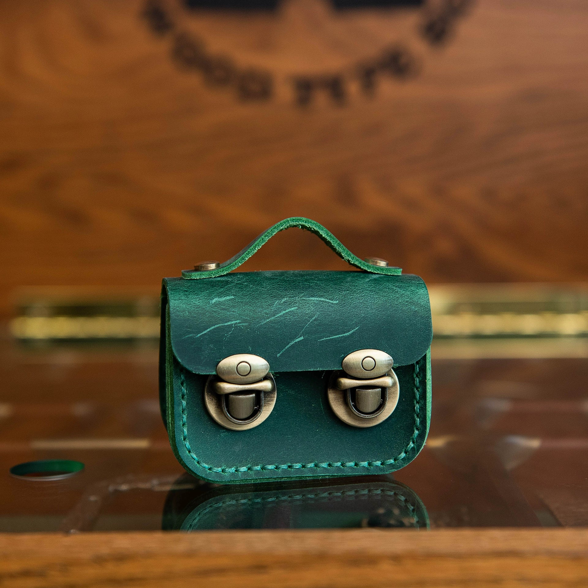 Handsewn Mini Satchel Bag Charm in Vegetable Tanned Leather detail image 7