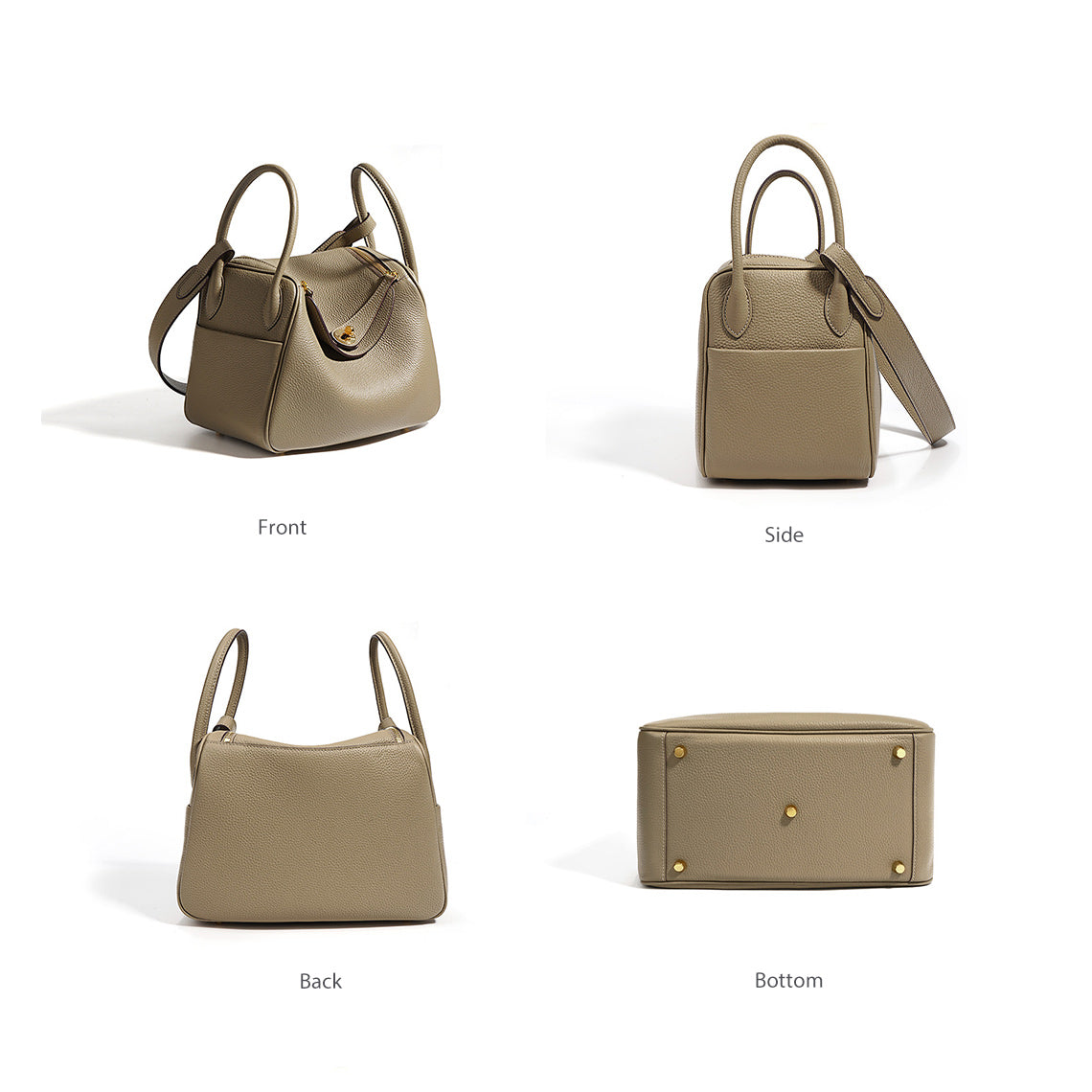 Pebbled Grain Leather Shoulder Bag with Gold Hardware – Small and Medium Sizes detail image 13