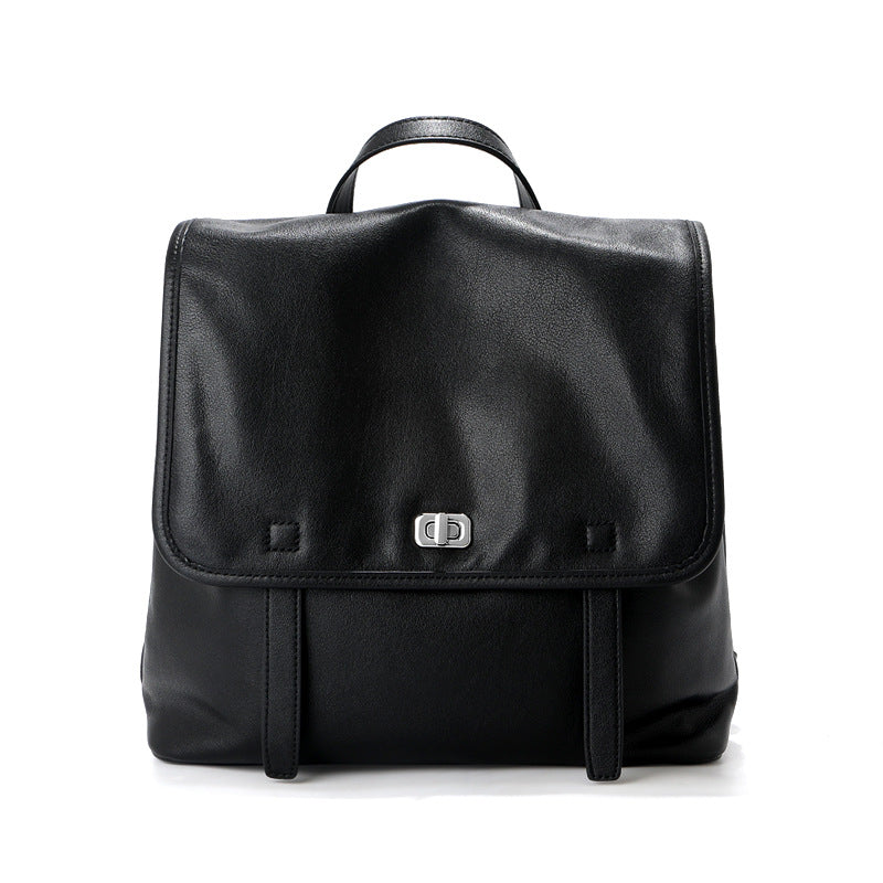 Minimalist Genuine Leather Backpack – Chic Laptop Commuter Bag in Brown and Black detail image 1