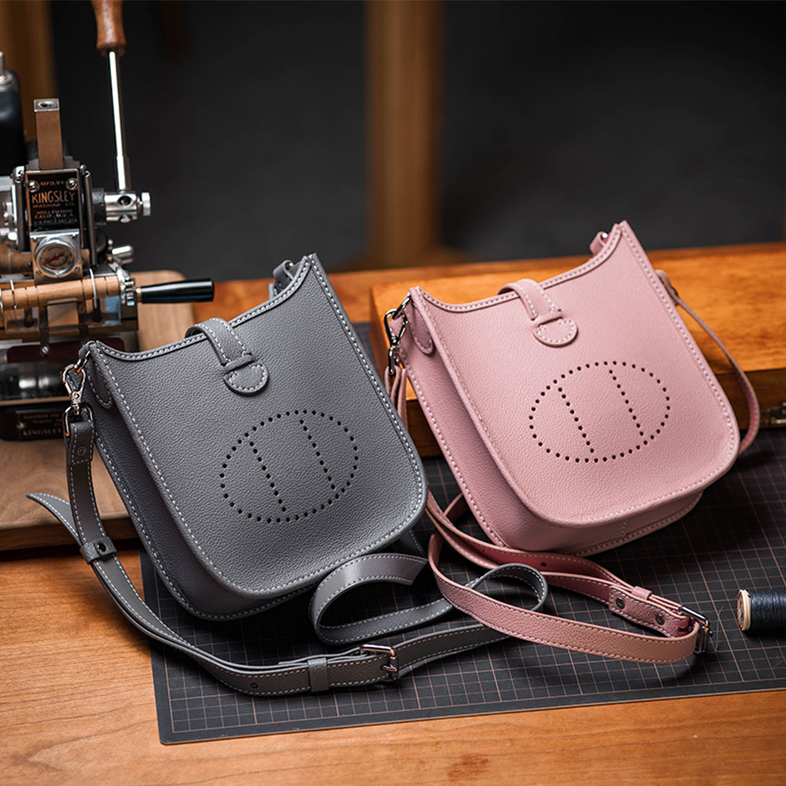 Hand Sewn Leather Mini Crossbody Bag DIY Kit – Grey or Pink detail image 2