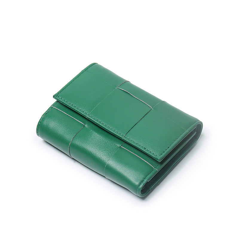 Woven Sheep Leather Trifold Wallet Short Card Holder detail image 6