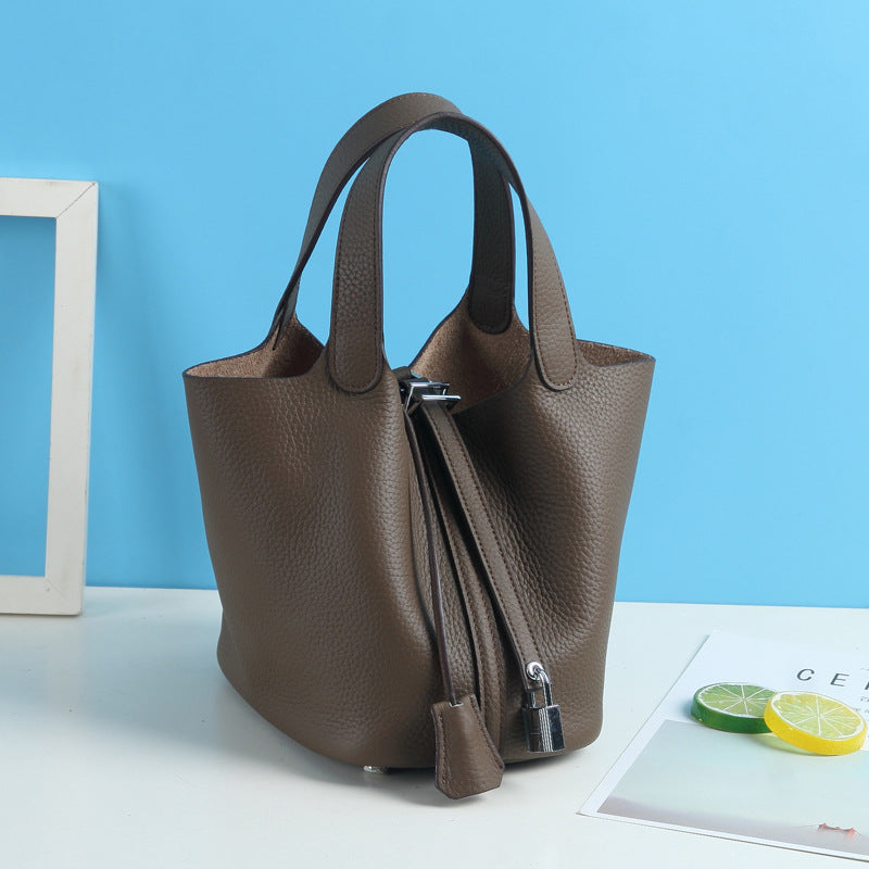 Top Grain Leather Lock Tote Bag - Multiple Colors and Sizes detail image 10