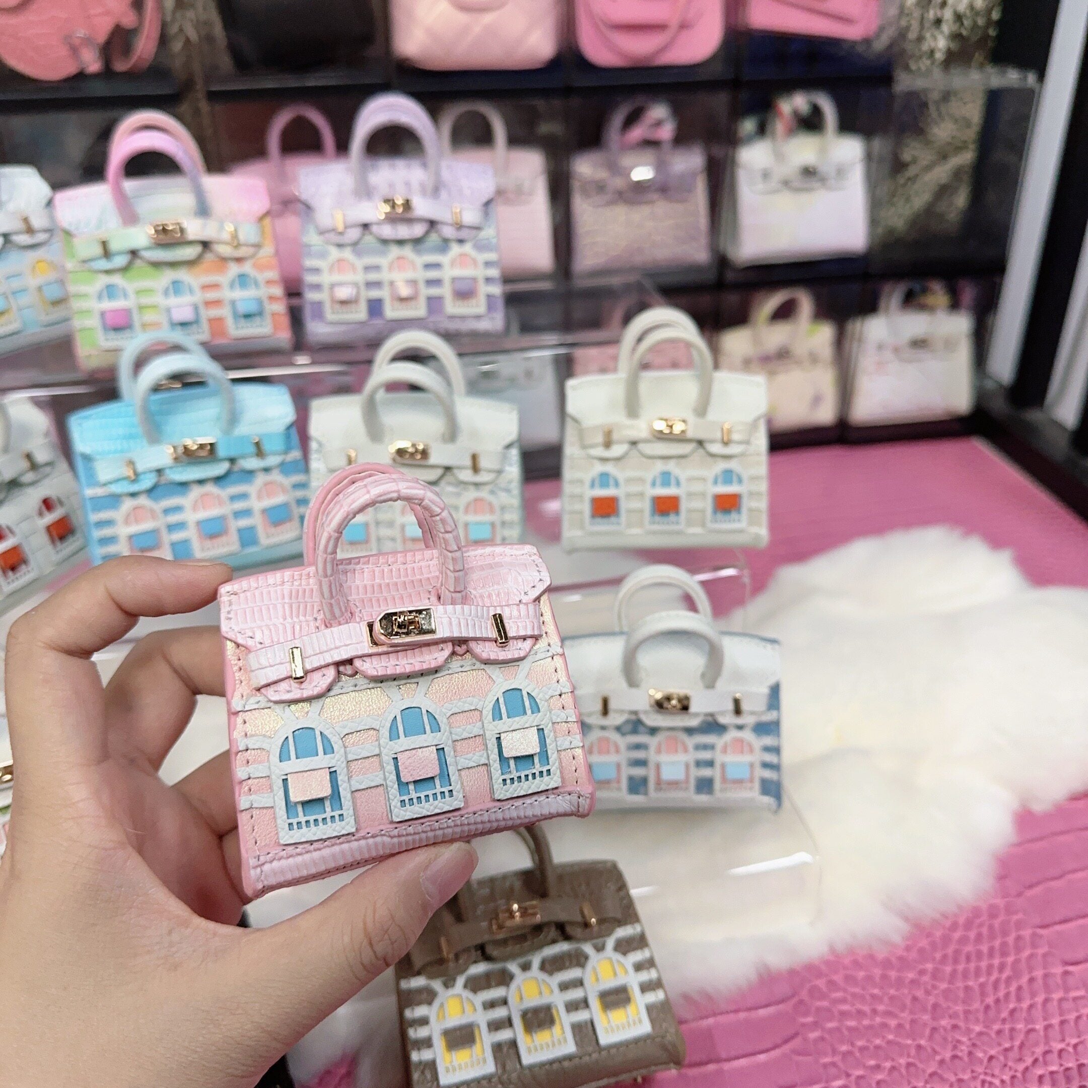 House-Shaped Mini Leather Bag Charm and Keychain in Multicolor Options detail image 2