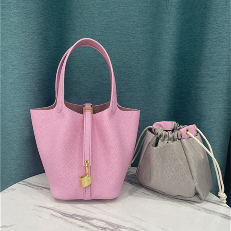 Top Grain Leather Mini Tote Bag with Lock – Small Size, Multiple Colors detail image 3