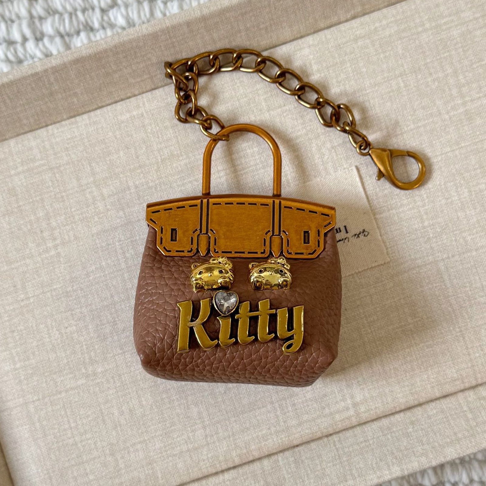 Mini Bag Charm Keychain with Cat Motif – PU Leather, 5.5 x 6.6 cm detail image 9