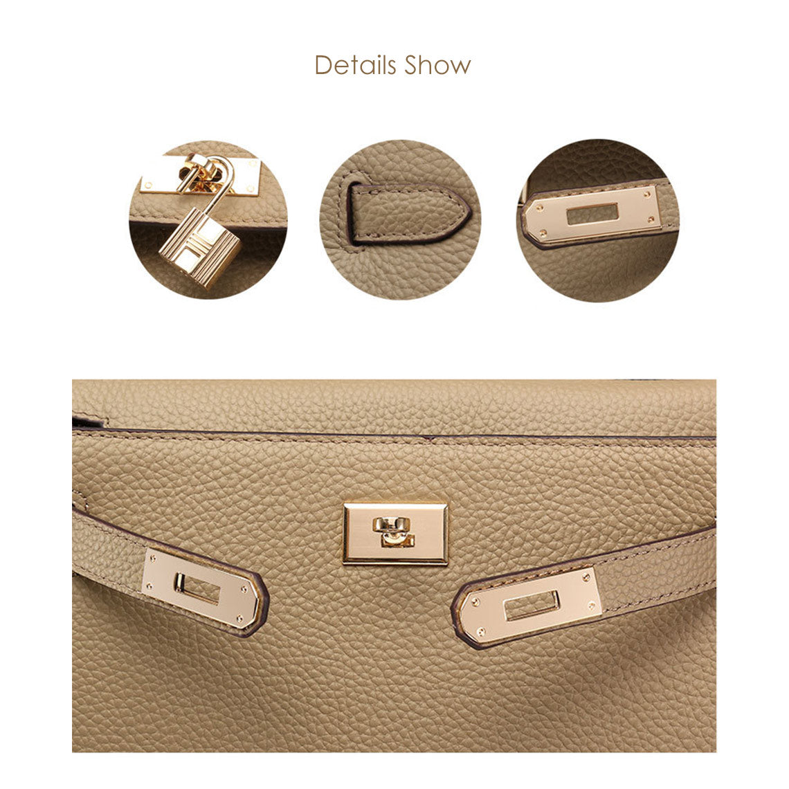 Top Grain Leather Top Handle Bag with Shoulder Strap – Small, Medium, Large detail image 12