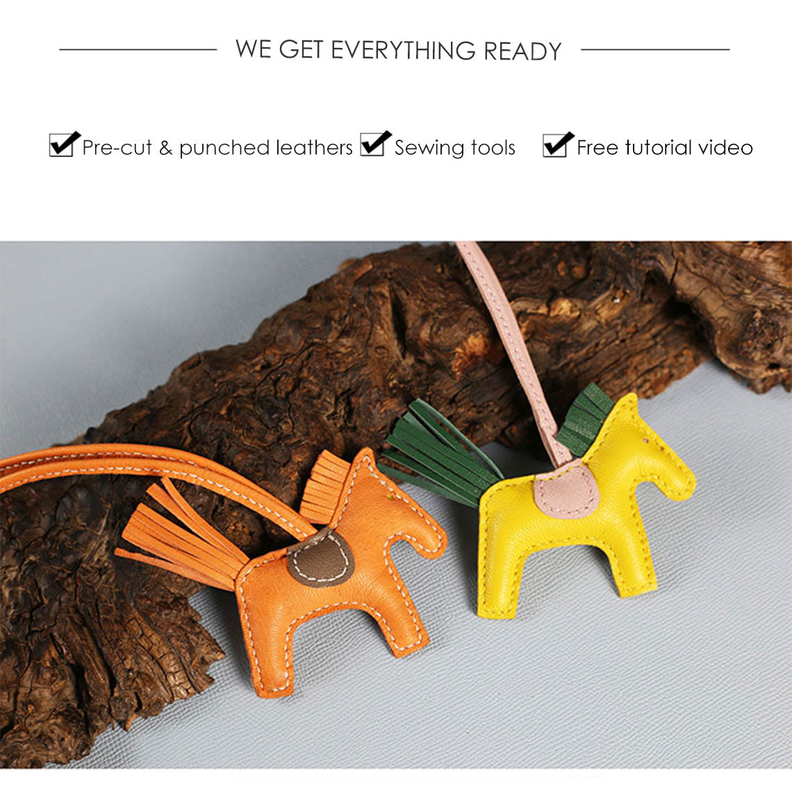 Handsew DIY Horse Bag Charm Kit - Sheep Leather, Pre-Cut & Punched detail image 3
