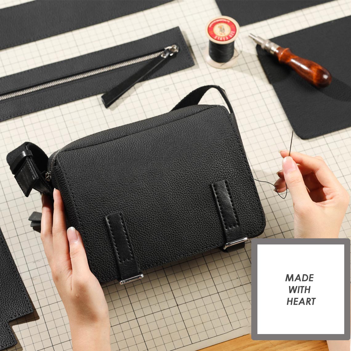 Handsewn Top Grain Leather Mini Messenger Bag DIY Kit detail image 1
