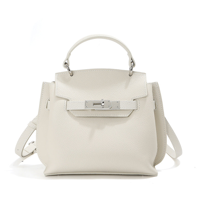 Minimalist Top Grain Leather Shoulder Bag with Silver Hardware detail image 5