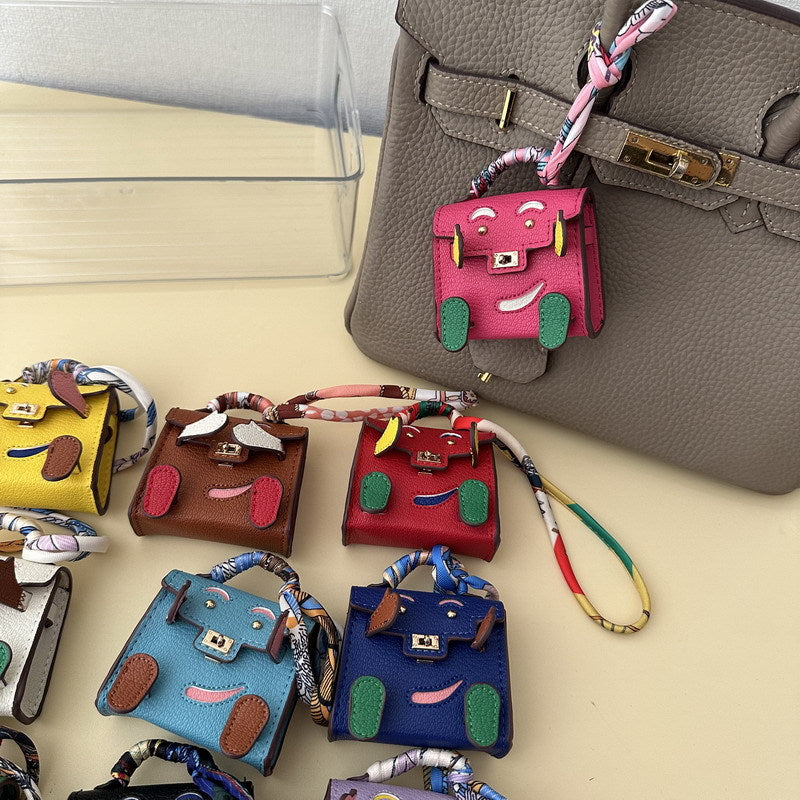 Mini Doll Bag Charm Keychain with Earphone Case - PU Leather, 14 Colors detail image 3