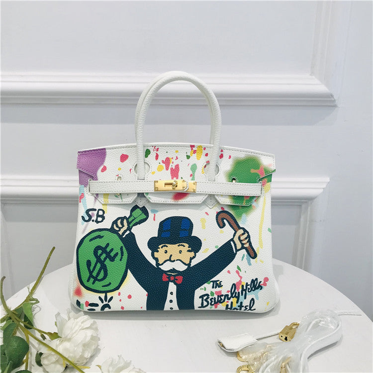 Graffiti Top Handle Bag 30cm Top Grain Leather Shoulder Bag detail image 10