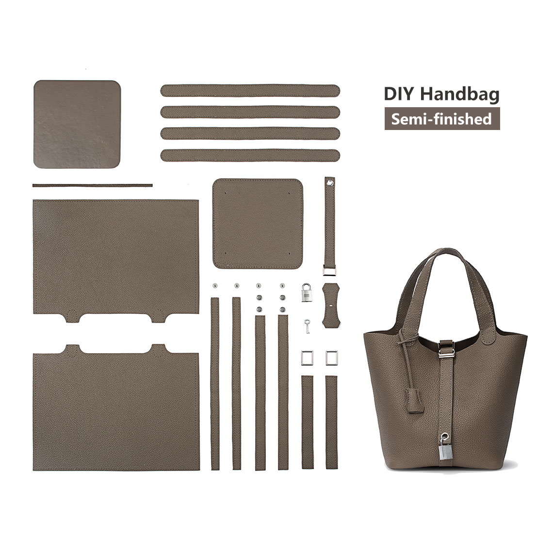 Hand-Sewn Bucket Bag Leather DIY Kit – Top Grain Leather, Lock Closure detail image 18