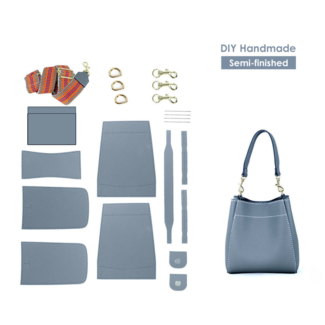Handsewgift Women's Bucket Bag DIY Leather Craft Kit – Top Grain Leather, Pre-Punched detail image 19