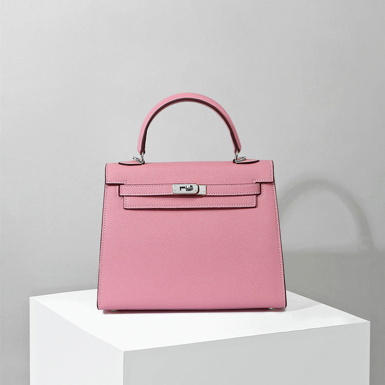 Top Handle Leather Handbag with Detachable Strap – 4 Sizes, 29 Colors detail image 1