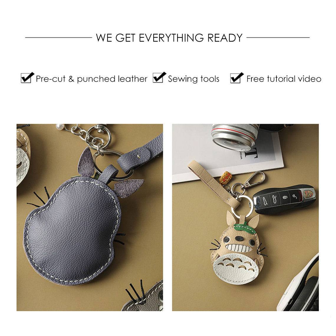 Goatskin Leather Cat Keychain DIY Kit – Hand Sewing Craft Project detail image 5