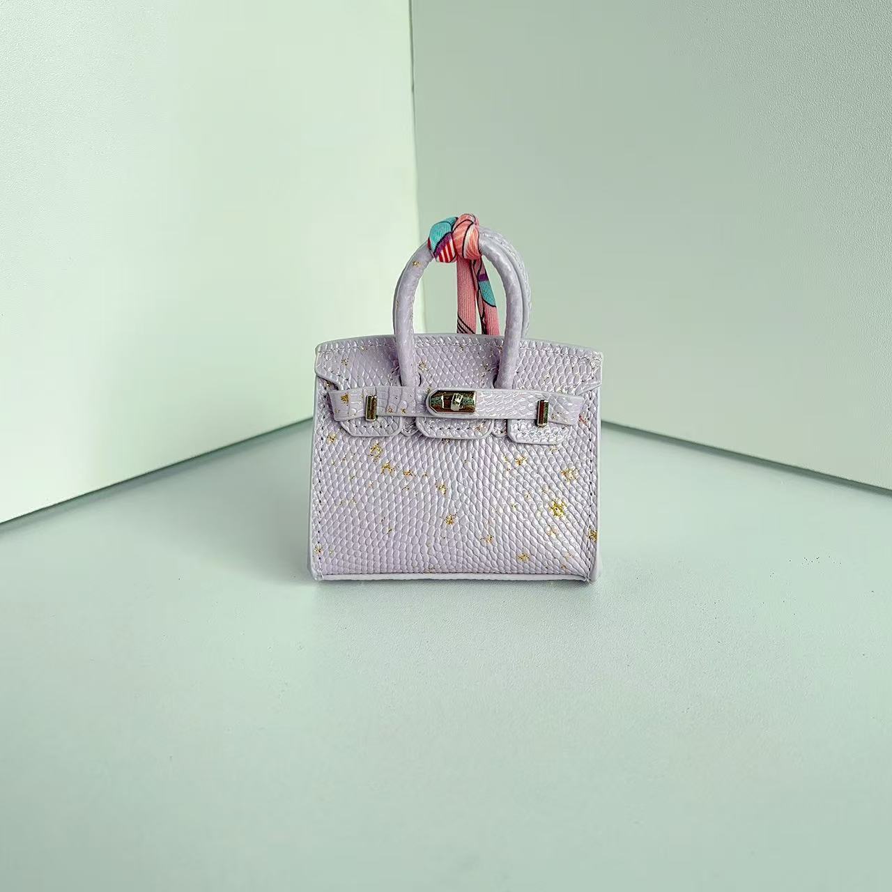 Mini Top Handle Bag Charm Keychain – Real Leather Earphone Case in Gradient & Speckle Colors detail image 12
