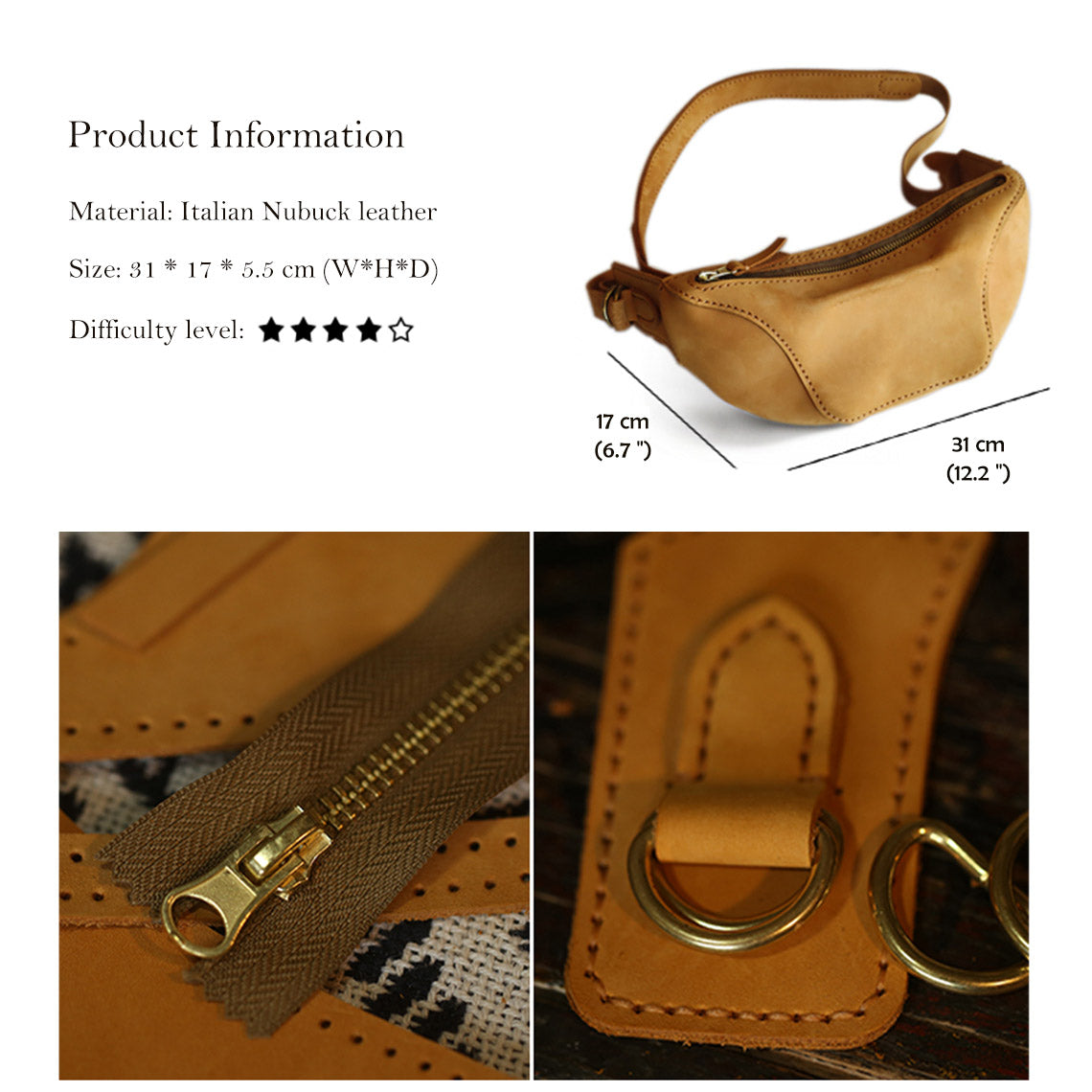 Nubuck Leather Fanny Pack Bum Bag DIY Kit detail image 4