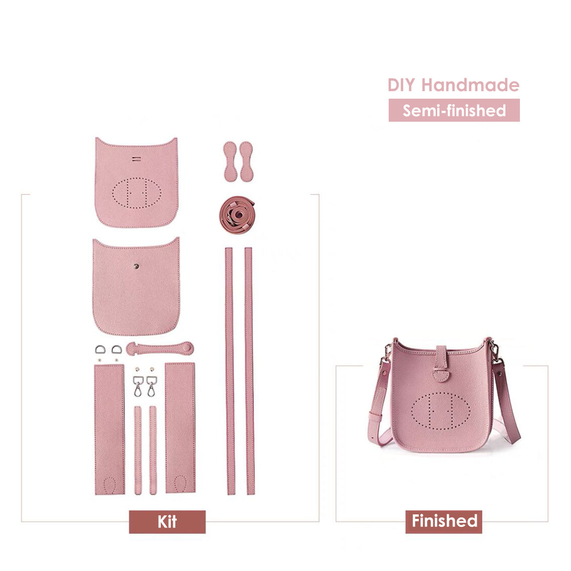Hand Sewn Leather Mini Crossbody Bag DIY Kit – Grey or Pink detail image 10