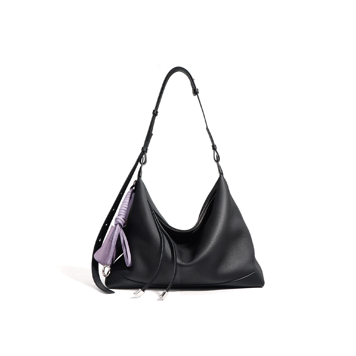 Top Grain Leather Simple Hobo Bag with Adjustable Strap detail image 2