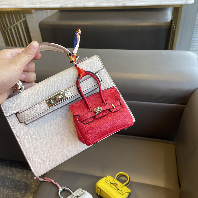 Mini Top Handle Bag Charm Keychain with Earphone Case, PU Leather, 8cm Wide, 25 Colors detail image 3