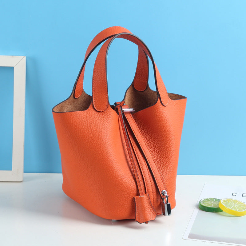 Top Grain Leather Lock Tote Bag - Multiple Colors and Sizes detail image 6